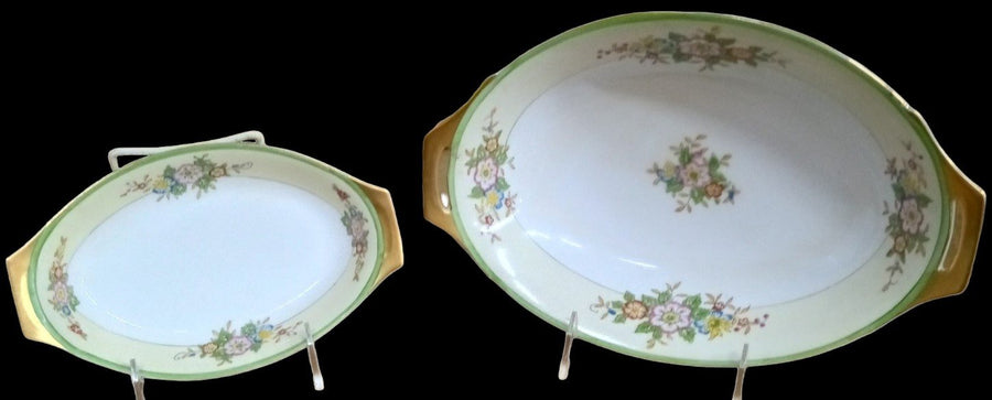 Dinnerware Antique Meito Made in Japan Vintage 44 Pieces Floral Green Rim Design