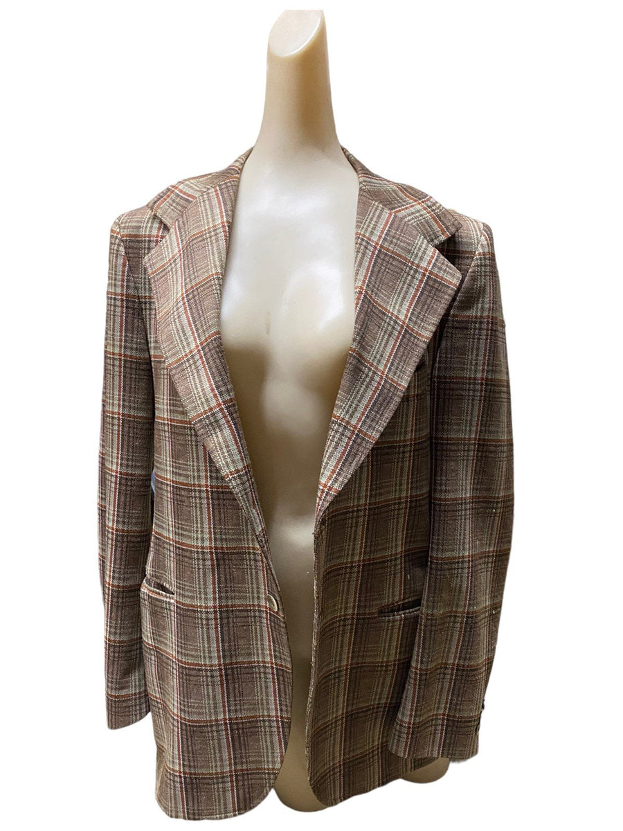 Plaid Dress Jacket Unbranded Brown Vintage Silk Inside