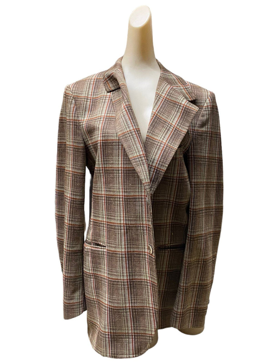 Plaid Dress Jacket Unbranded Brown Vintage Silk Inside