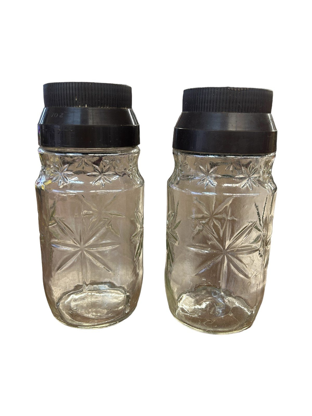 Anchor Hocking Sanka Instant Coffee Glass Jars Pair Set of 2 1970's Starburst