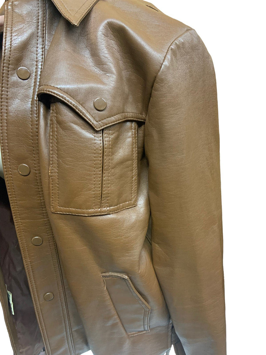 Leather Jacket Brown Vinyl Vintage Novina 1970s Size Small Coat Mr. Murray