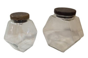 Hex Canisters Pair Of Large And Small Vintage Collectible Decorative Storage