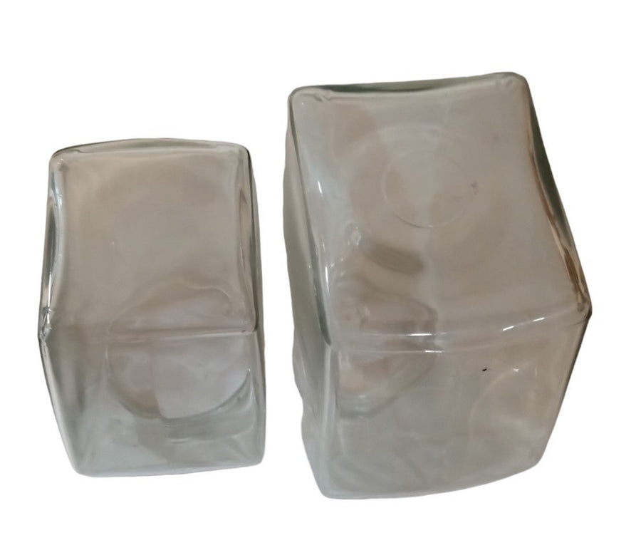 Hex Canisters Pair Of Large And Small Vintage Collectible Decorative Storage