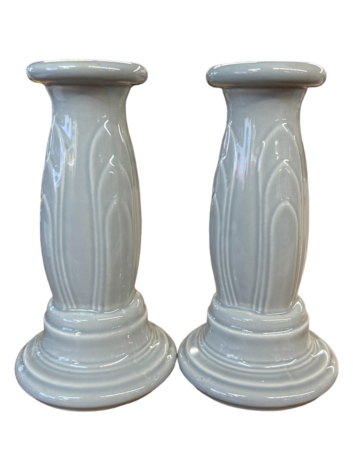 Tapered Candlestick Holders Fiesta Ware Gray Y2K Homer Laughlin HLC Grey Ceramic