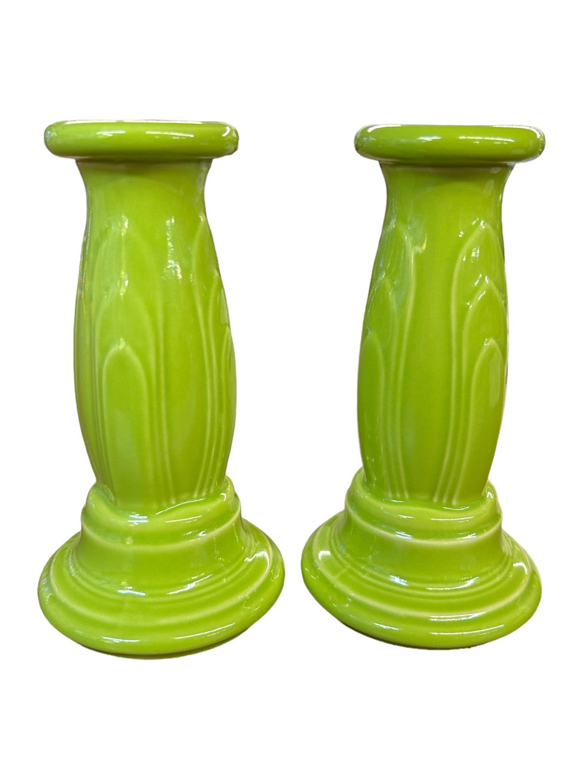 Tapered Candlestick Holders Chartreuse Fiesta Ware Homer Laughlin Ceramic Y2K