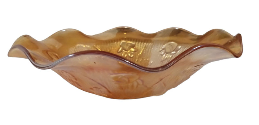 Iris and Herringbone Marigold Bowl Antique Jeannette Glass Co. Vintage Carnival