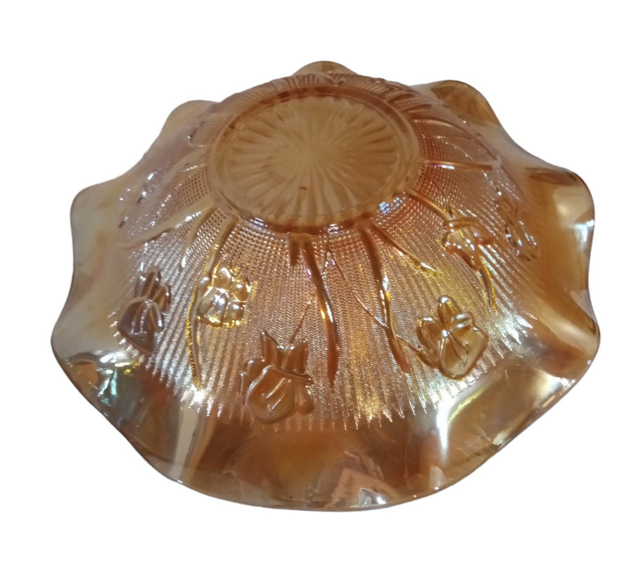 Iris and Herringbone Marigold Bowl Antique Jeannette Glass Co. Vintage Carnival