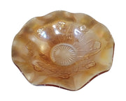 Iris and Herringbone Marigold Bowl Antique Jeannette Glass Co. Vintage Carnival