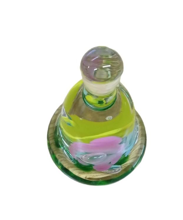 Joe St Claire Bell Shaped Glass Green Floral Paperweight Vintage Collectible