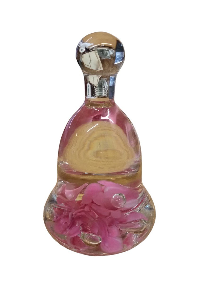 Joe St Clair Glass Pink Floral Bell Shaped Paperweight Vintage Collectible