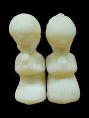 Fenton Praying Children Figures Vaseline Glass Vintage Collectible Decorative
