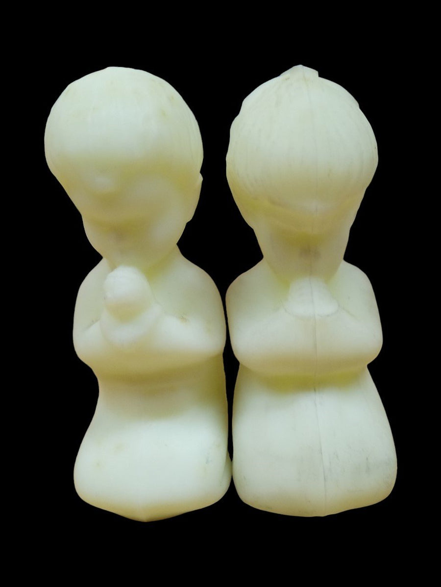 Fenton Praying Children Figures Vaseline Glass Vintage Collectible Decorative