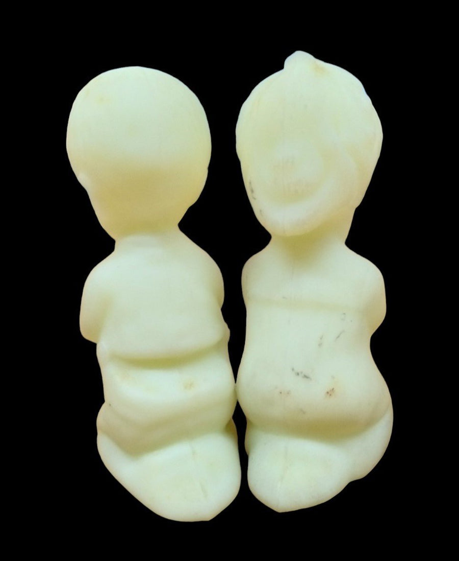 Fenton Praying Children Figures Vaseline Glass Vintage Collectible Decorative