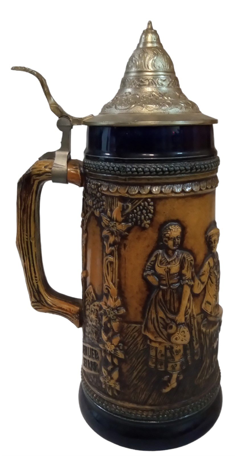 Pewter Beer Stein with Lid Antique Gerz German Vintage Der Trunk Sei Klar