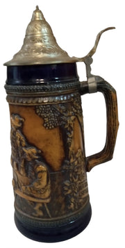 Pewter Beer Stein with Lid Antique Gerz German Vintage Der Trunk Sei Klar