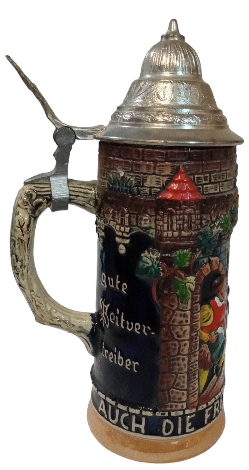 Lidded Beer Stein West Germany Vintage Schone Weiber SInd Gute Zeitvertreiber