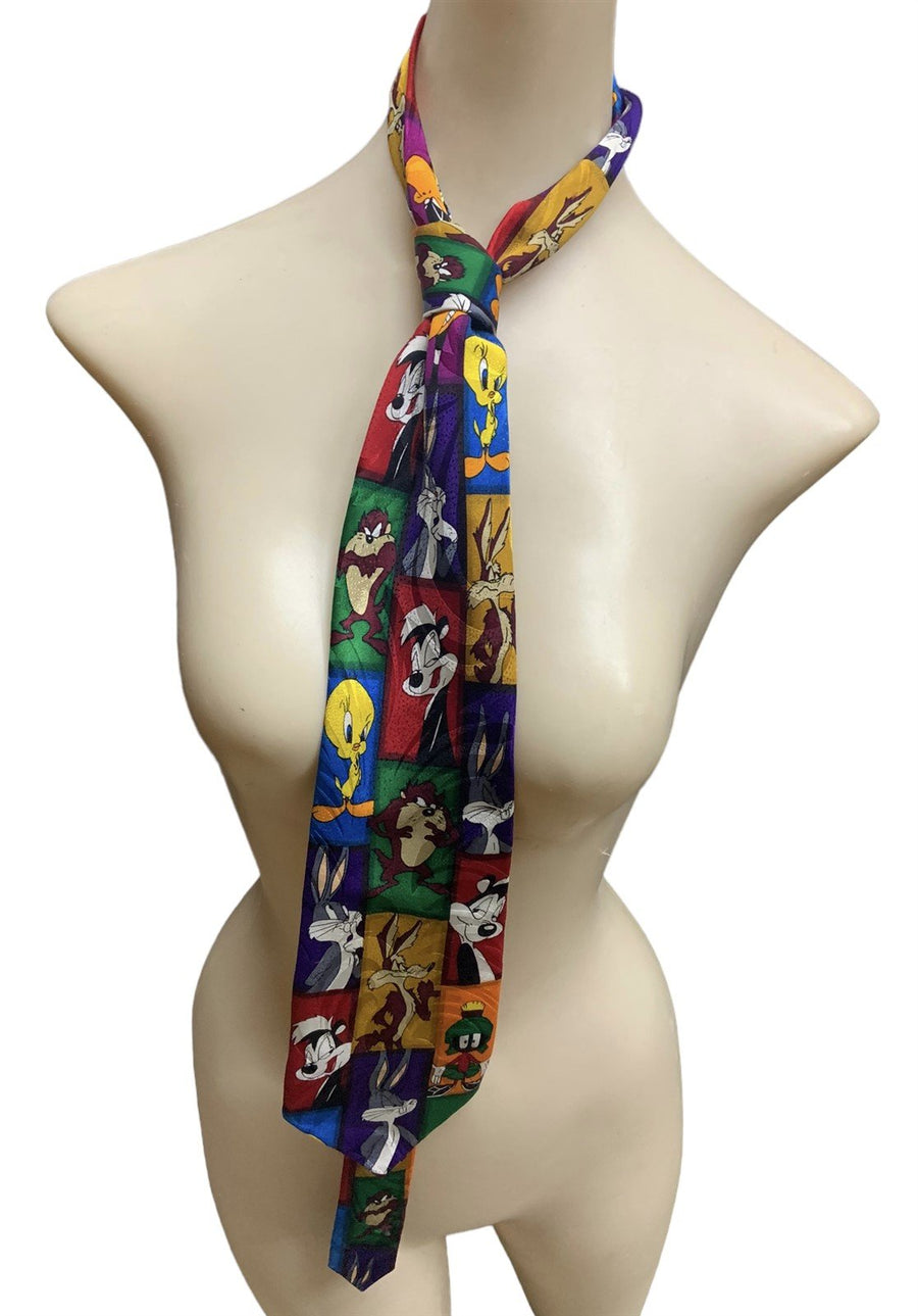 Looney Tunes Mania Tie 1993 Silk Vintage Accessory Bugs Bunny Taz Tweety