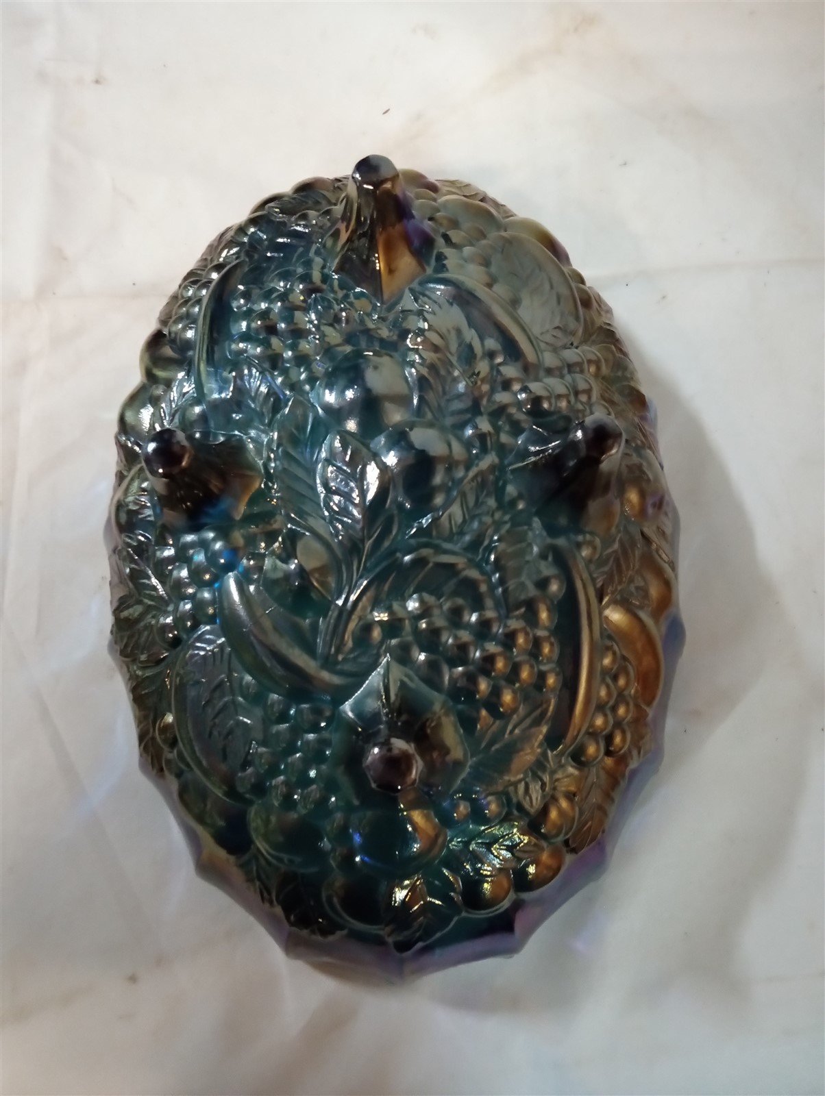 Blue Carnival Glass Serving Bowl Antique Indiana Glass Vintage Iridescent Footed