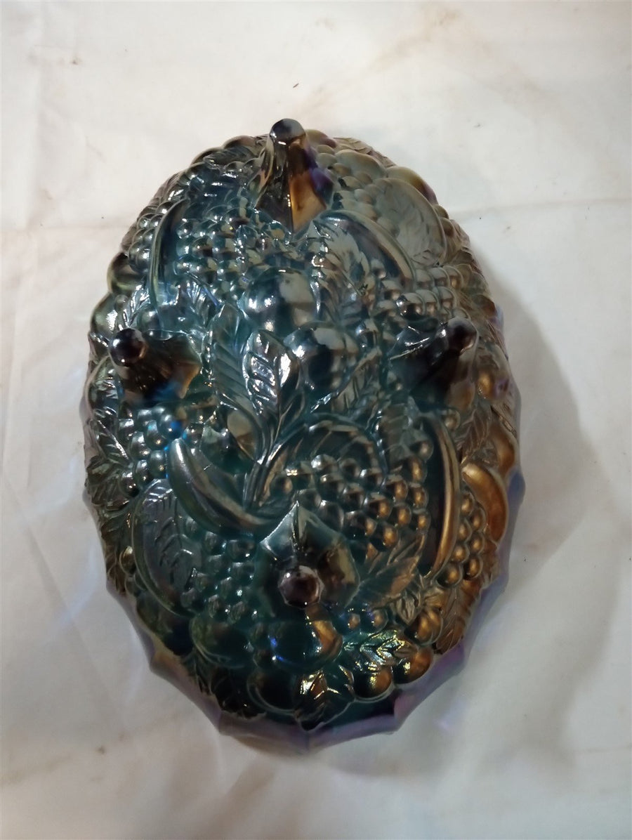 Blue Carnival Glass Serving Bowl Antique Indiana Glass Vintage Iridescent Footed