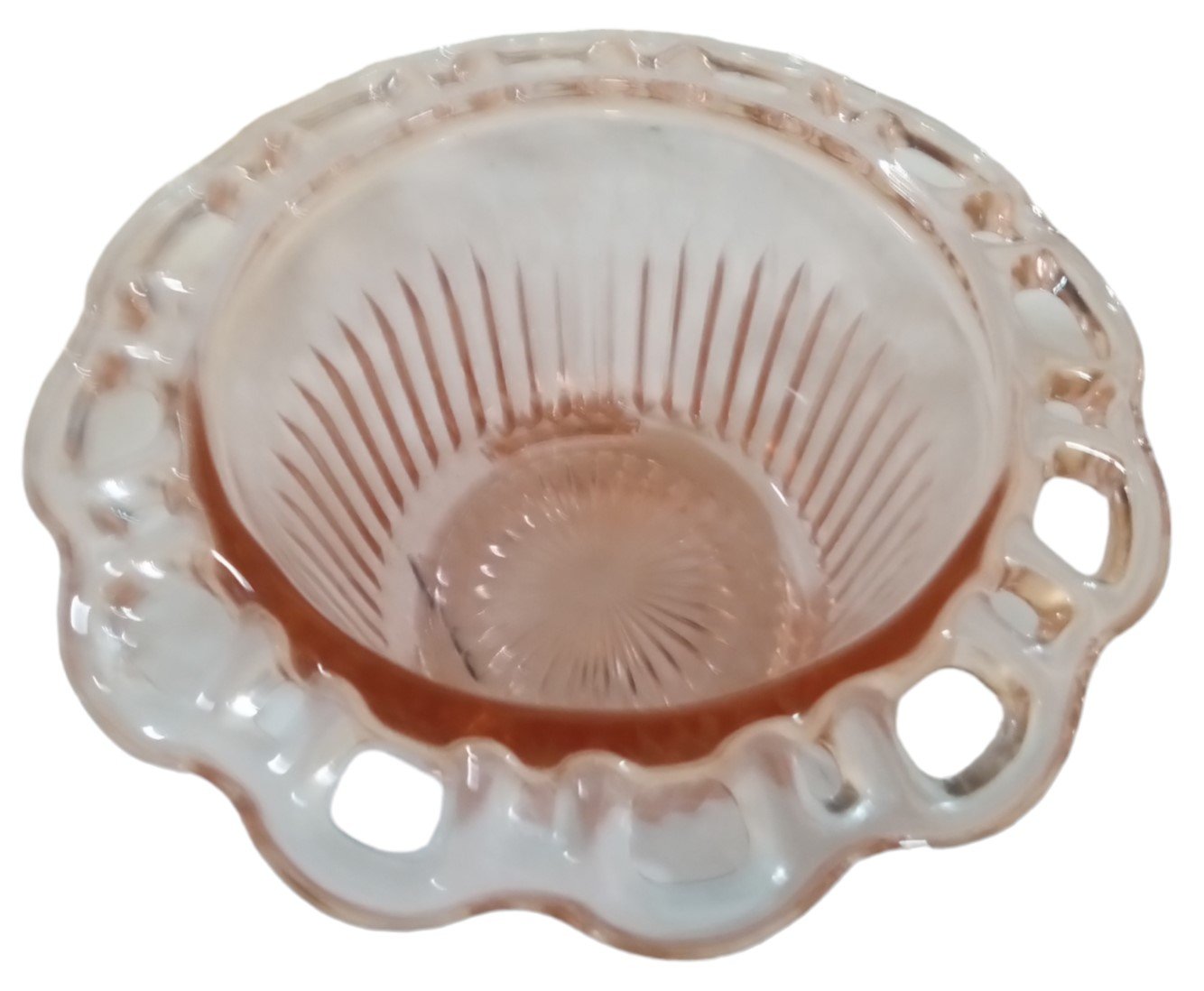 Lace Edged Bowl Antique Pink Depression Glass Vintage Starburst Line 3-Footed