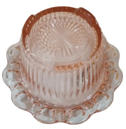 Lace Edged Bowl Antique Pink Depression Glass Vintage Starburst Line 3-Footed