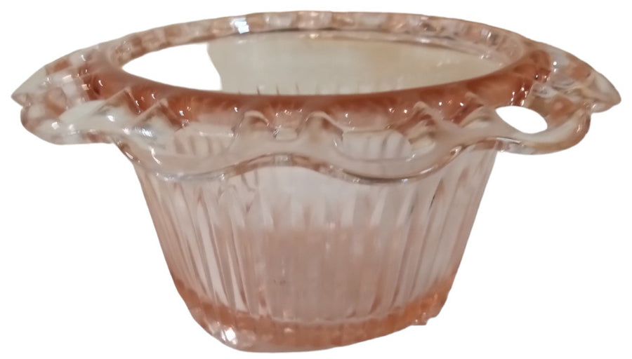 Lace Edged Bowl Antique Pink Depression Glass Vintage Starburst Line 3-Footed