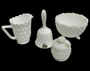 Milk Glass Lot Fenton Hobnail Bell Bowl Pitcher Jam Jar White Dinnerware