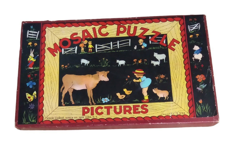 Mosaic Picture Puzzle Vintage Collectible Toy Game 1930s Farm Animals