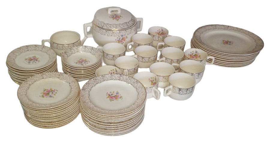 China Dinnerware Antique Century by Salem Vintage Floral Cups Plates Casserole