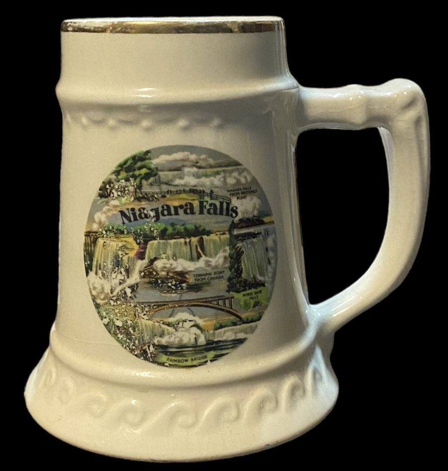 Beer Mug Antique Niagara Falls Cream with Gold Rim Sturdy with Handle Vintage