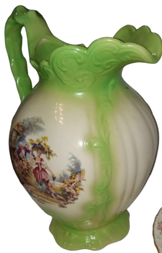Pitcher Courting Couple Vintage Porcelain Sturdy 12.5" Tall