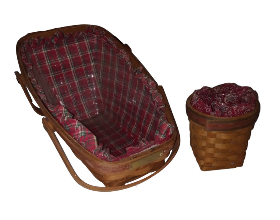 Baskets with Plaid Cloth Plastic Protector Vintage Longaberger Baskets 1991-1992