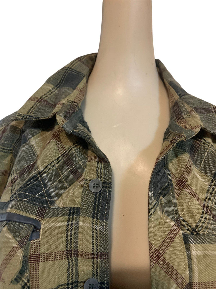Fox Racing Flannel Jacket Sherpa Lined Mens Large Button Up Blue Green Plaid