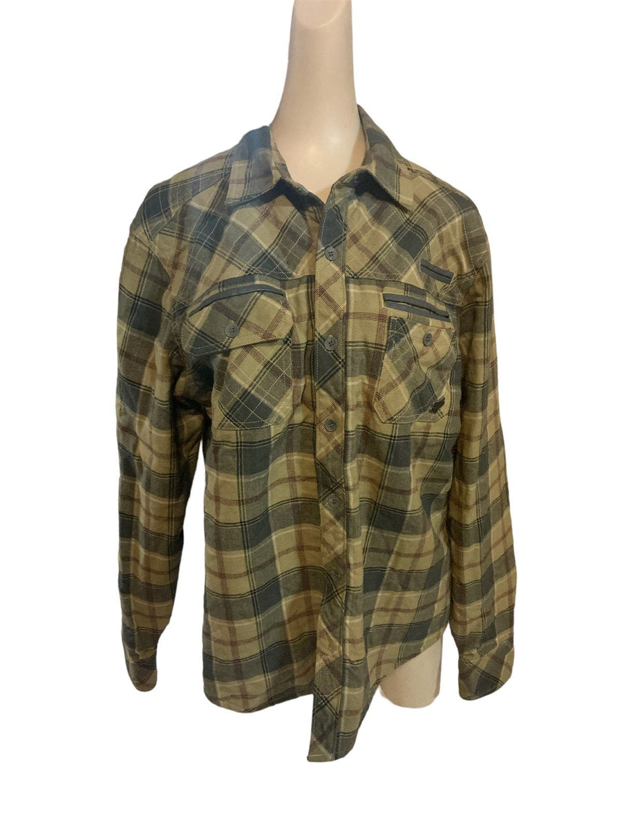 Fox Racing Flannel Jacket Sherpa Lined Mens Large Button Up Blue Green Plaid