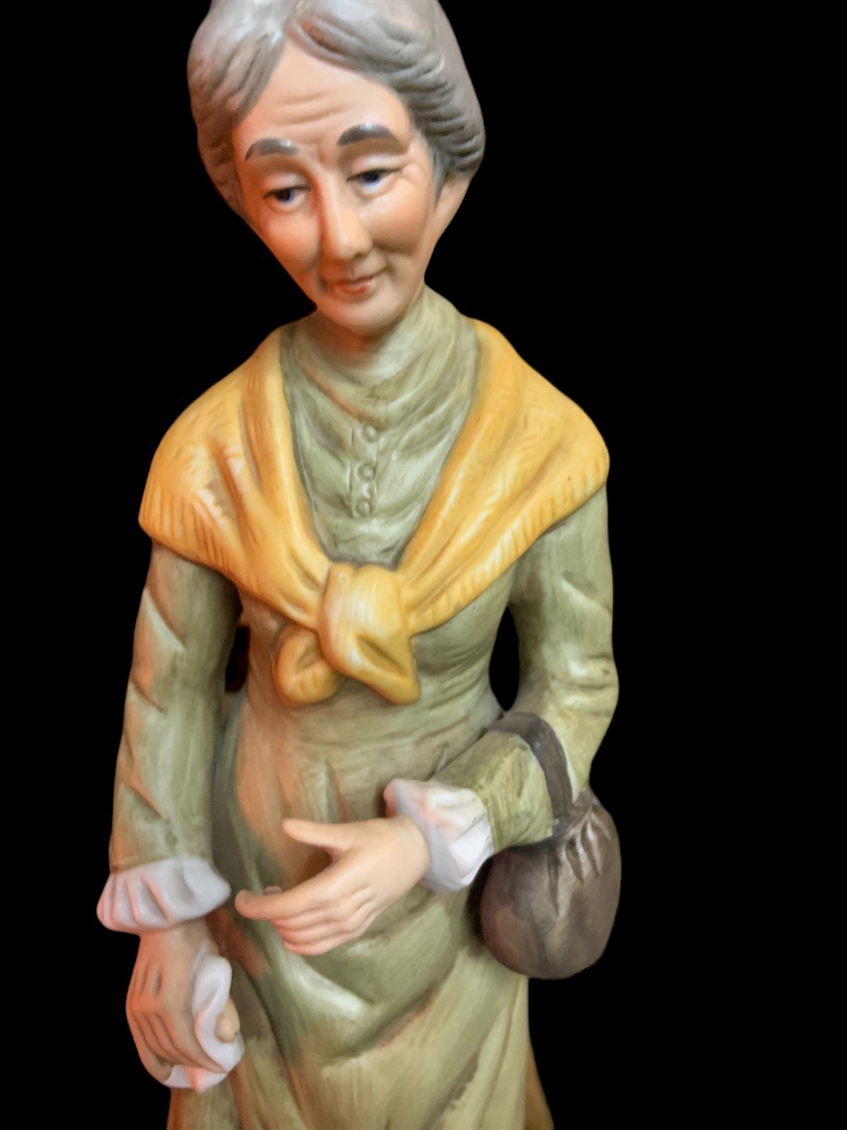 Ceramic Bisque Vineyard Statue Old Woman With Dog Vintage Home Decor