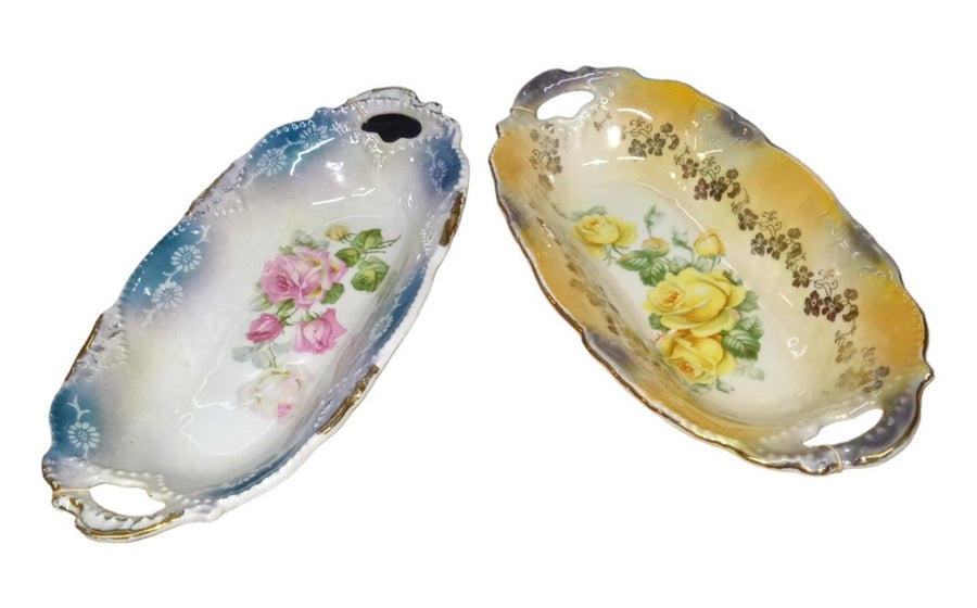 German Handpainted Ceramic Dishes Set Of 2 Set Antique Collectible Decorative
