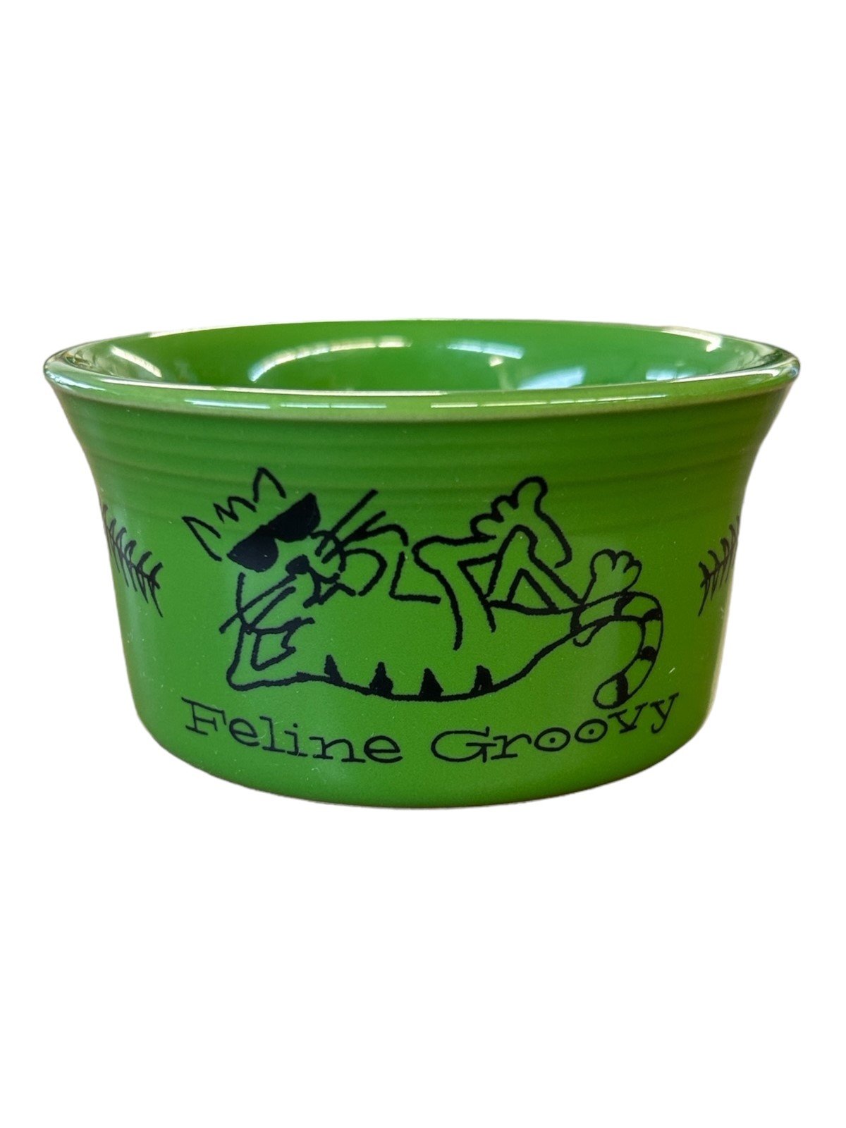 Fiesta - Shamrock Green Cat Bowl Homer Laughlin Ceramic Pet Dish Feline Groovy