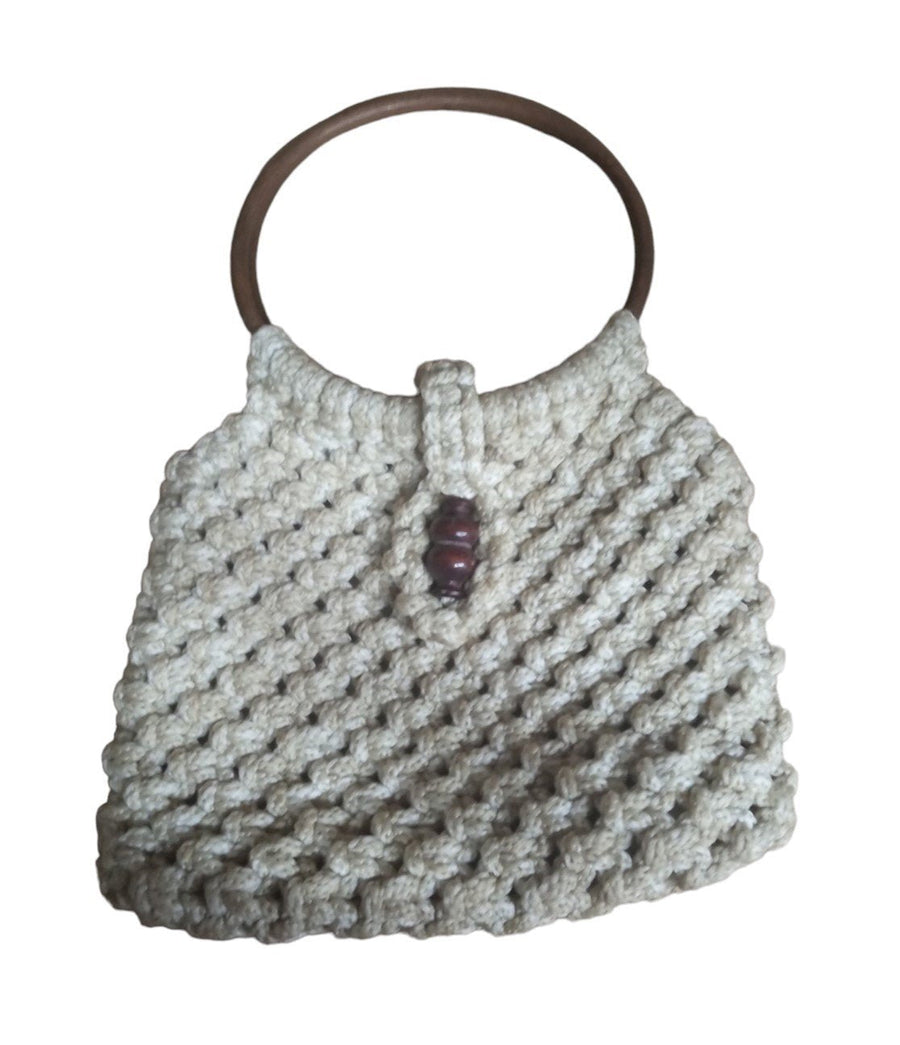 Macrame Boho Shoulder Bag Vintage Collectible Fashionable Accessory Tan