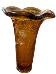 Clear Peach Vase with Sunflower Pattern Vintage Unmarked