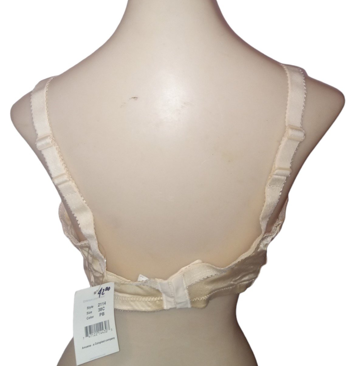 Amoena Bra Pearl Beige Style 2114 Size 38C New Lingerie Store w/ Tags