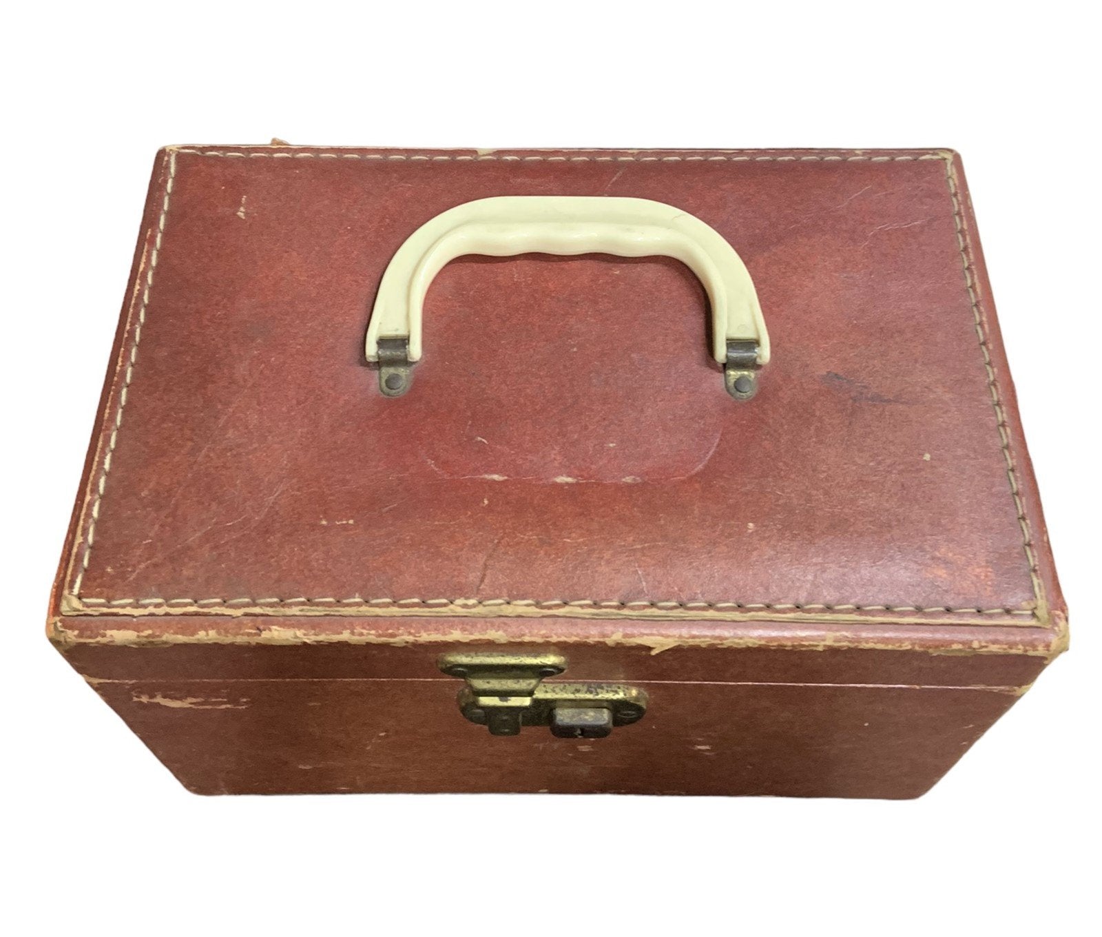 Travel Chest Vintage Red Faded Jewelry Box Mirrored Home Decor Suitcase Rustic