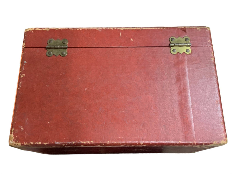 Travel Chest Vintage Red Faded Jewelry Box Mirrored Home Decor Suitcase Rustic