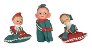 Knee Hugger Elves Christmas Ornament Lot 3 Pixies Tree Decor Vintage Japan