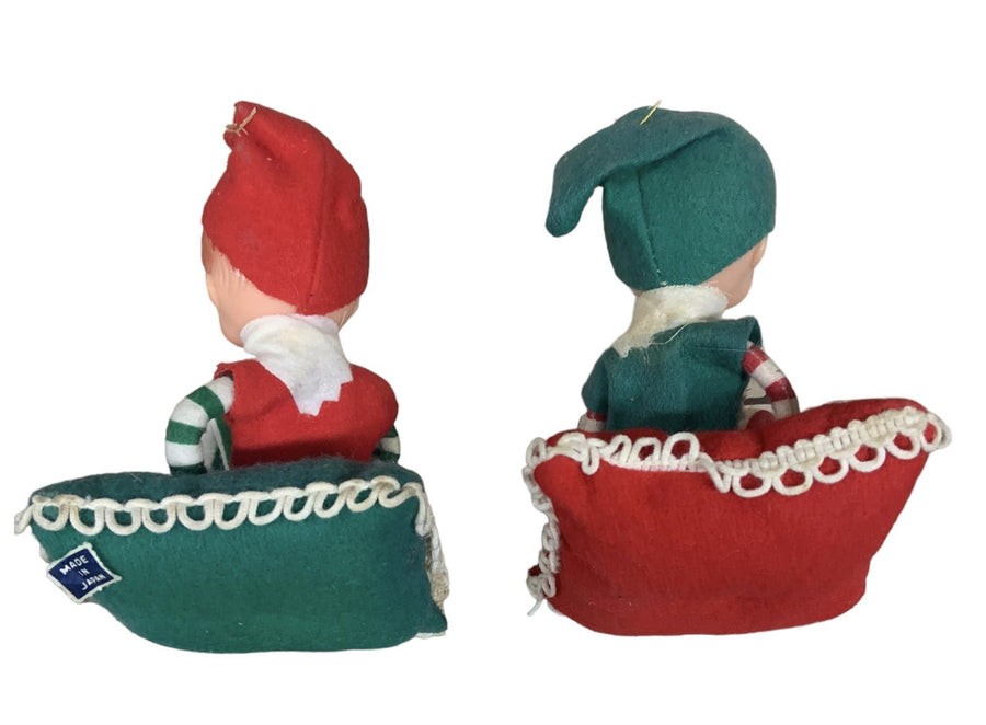 Knee Hugger Elves Christmas Ornament Lot 3 Pixies Tree Decor Vintage Japan