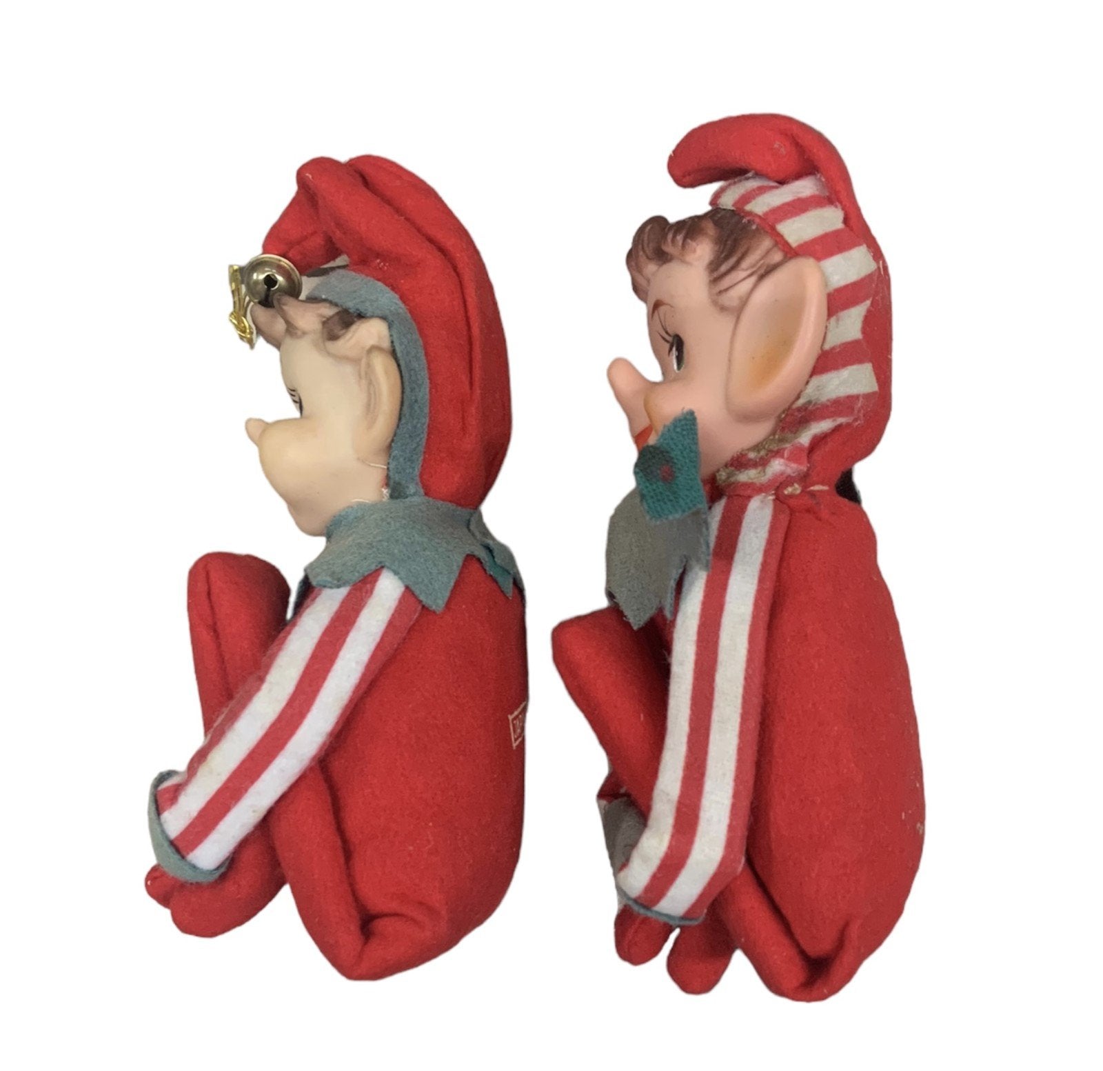 Knee Hugger Elves Christmas Ornament Lot of 2 Pixies Tree Decor Vintage Japan