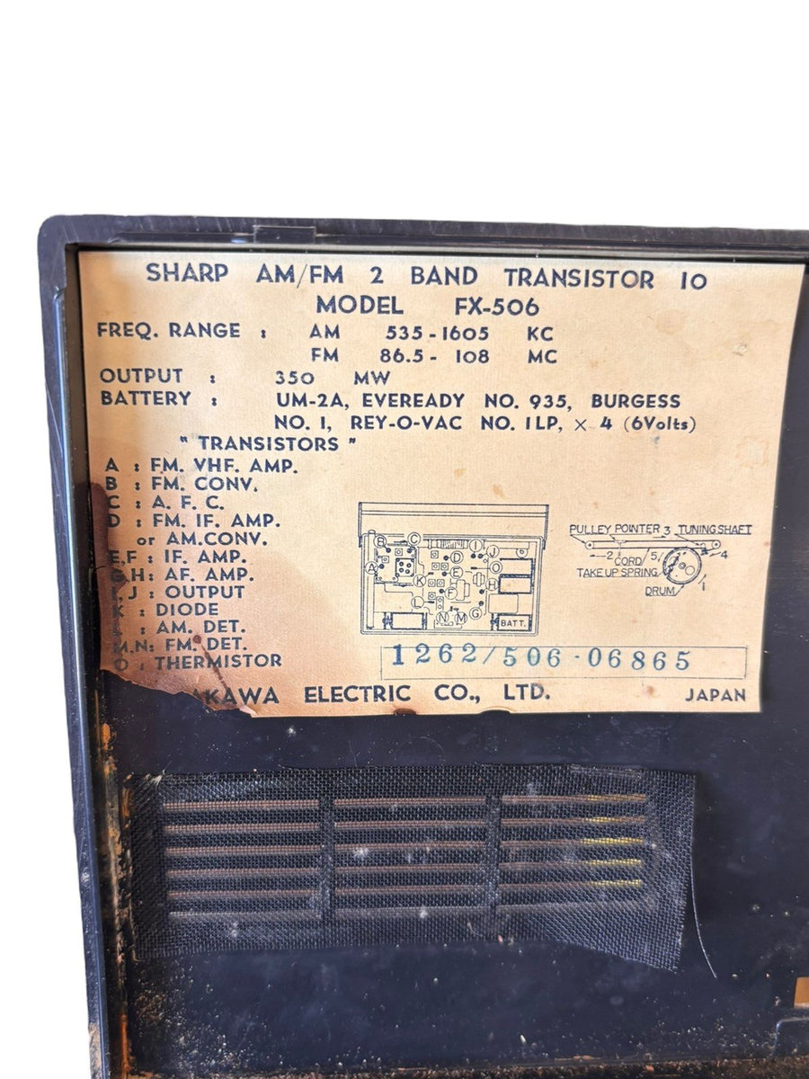 Sharp AM/FM 2 Band Transistor 10 Japan Radio Model FX-506 With Case Works