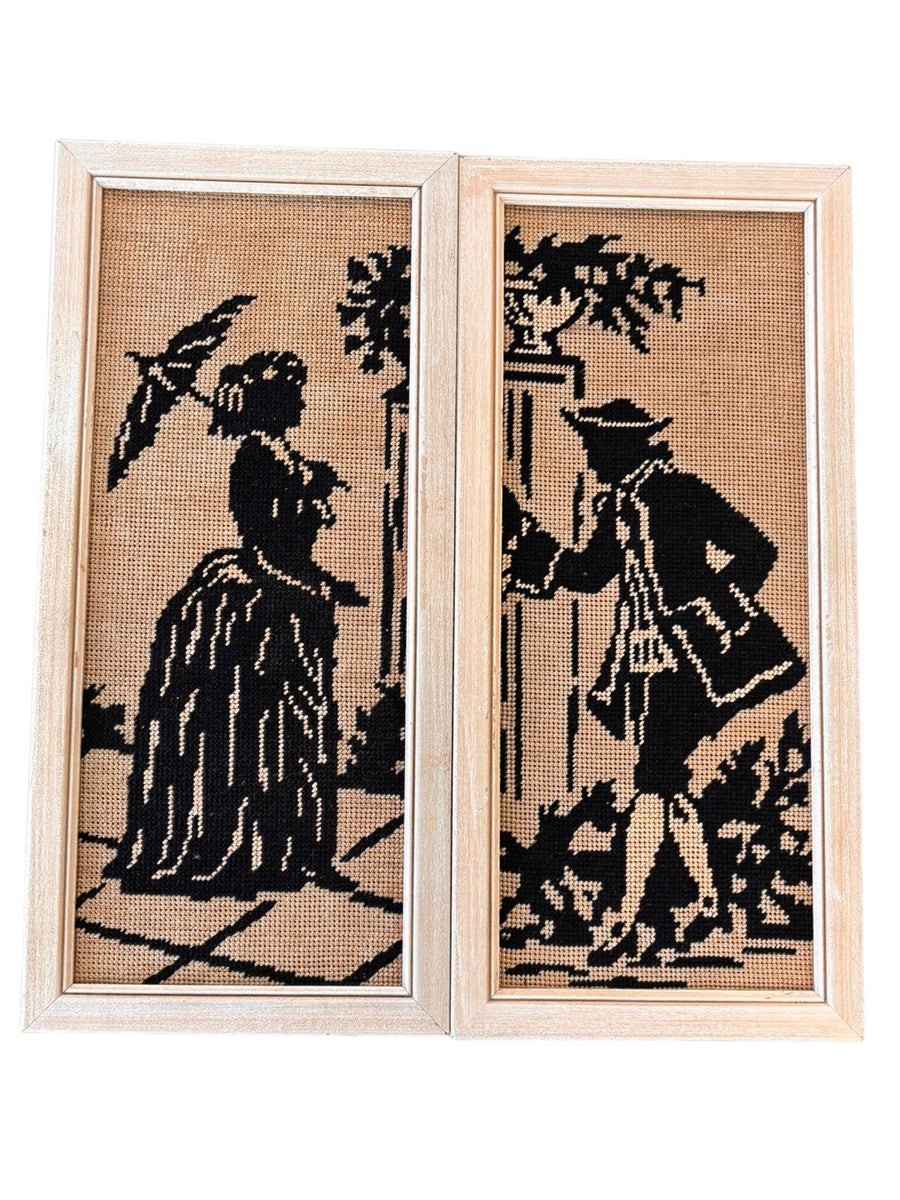 Regency Lady and Gentleman Silhouettes Black Embroidered