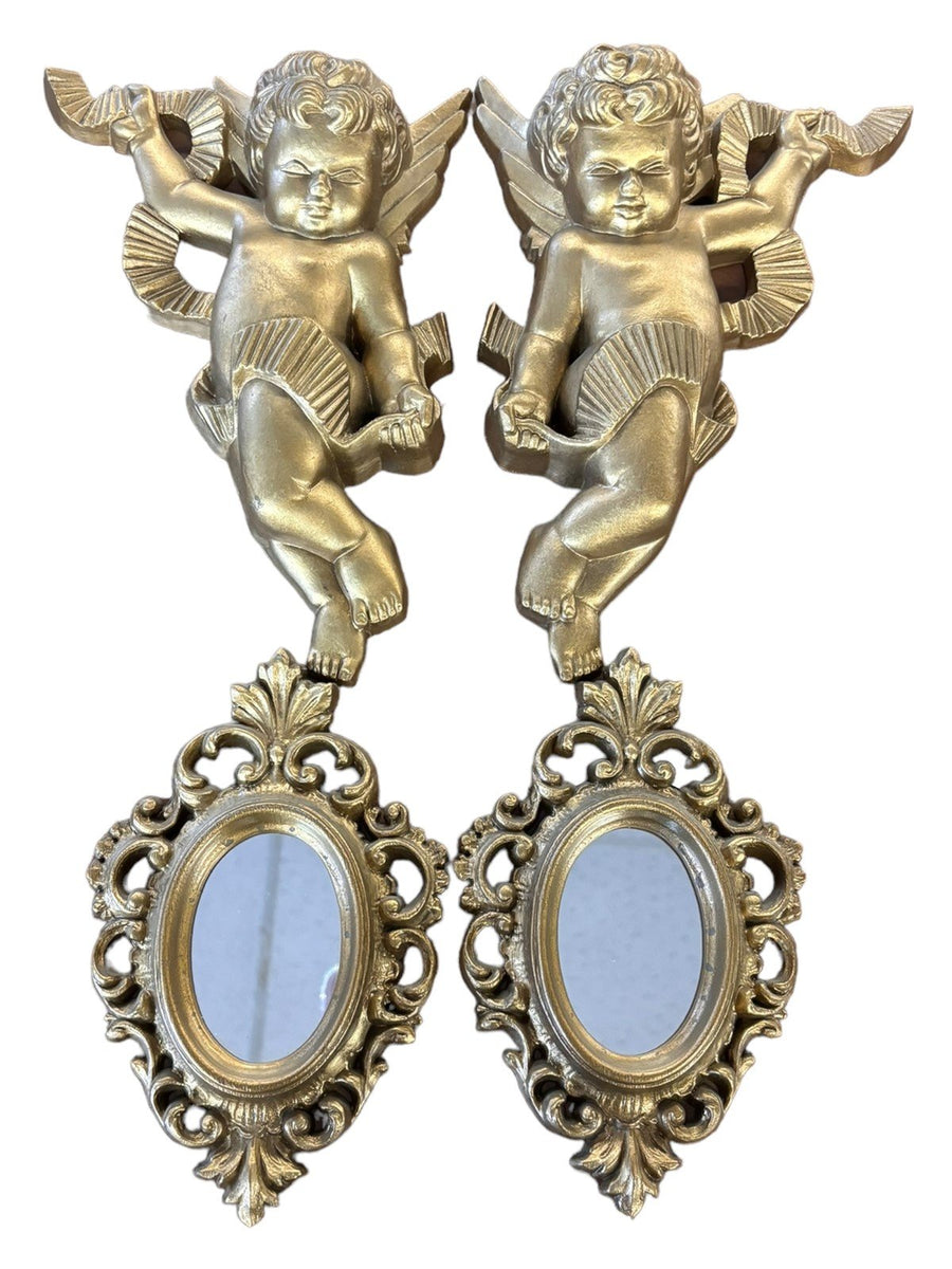 Cherub Gold Winged Angels and Mirrors Set of 4 Burwood Product MCM