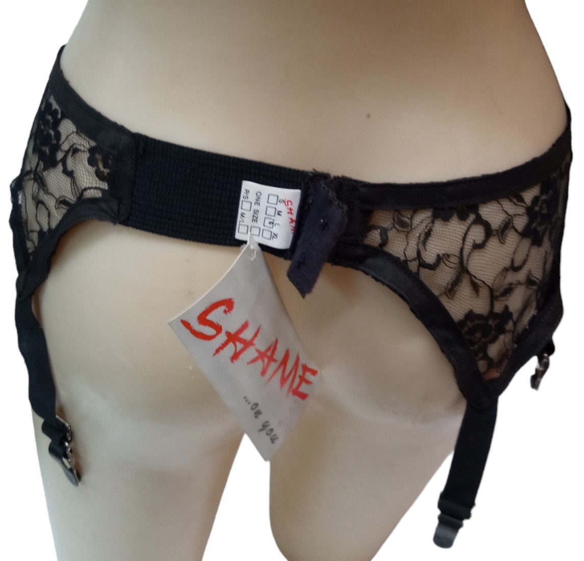 Shame on You Garter Belt Style GB6 Size L Black Nylon