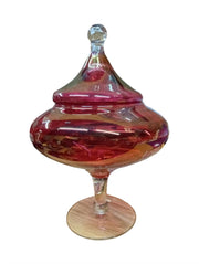 Cranberry Glass Pedestal Candy Dish Vintage Collectible Decorative Kitchenware